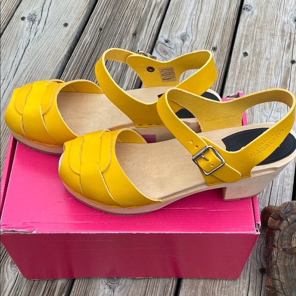 Swedish Hasbeens Yellow Peep-Toe High Style#83223 - Picture 1 of 6